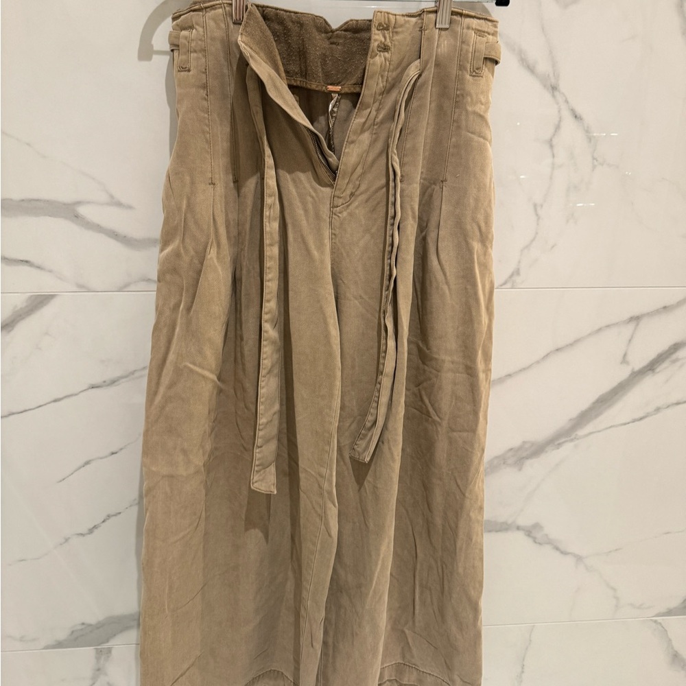 Free People / We the Free Flowy Suede Brown Tie Trouser Pant